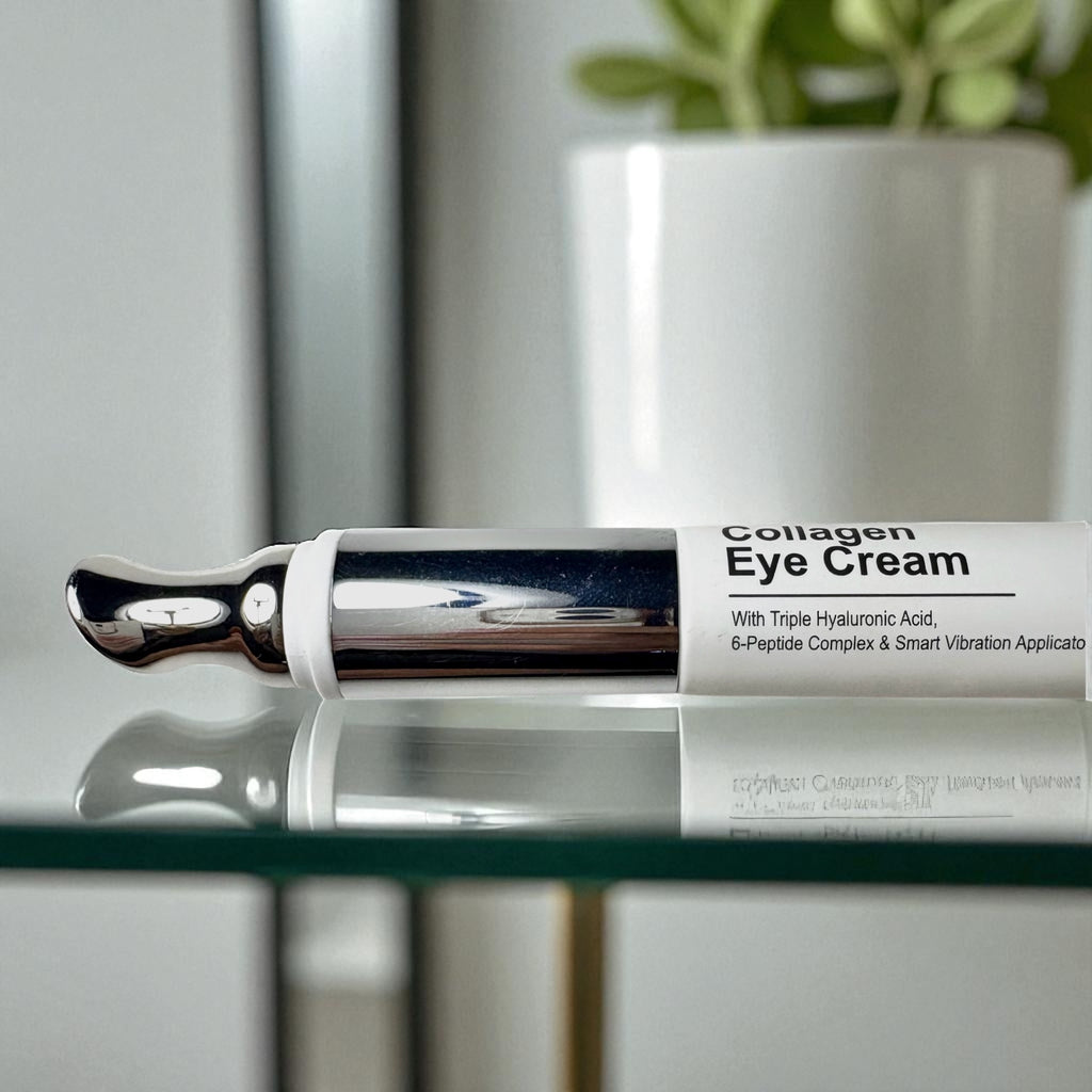 Collagen Eye Cream
With Triple Hyaluronic Acid,
6-Peptide Complex & Smart Vibration Applicator